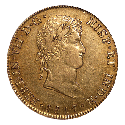 スペイン金貨のフェルナンド7世 2エスクード K21.6 7g