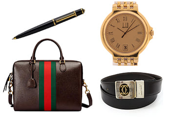 ダンヒルの時計とカルティエのペン-ベルト-グッチのバッグ
