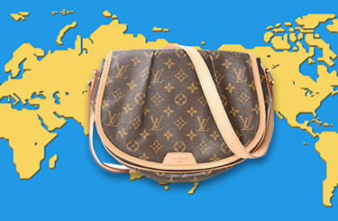 ルイヴィトンのメニルモンタンのバッグと世界地図