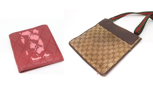 ぼろぼろのグッチのショルダーバッグとシャネルの財布