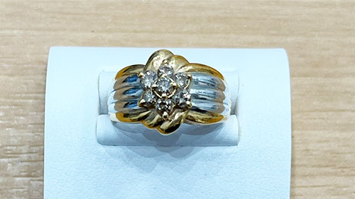 西宮市でK18PT900コンビメレダイヤリングをお買取しました
