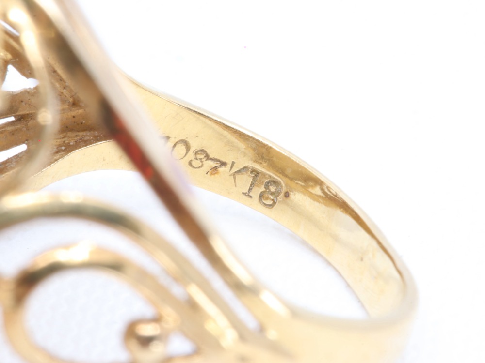 K18(18金)白オパールリング刻印