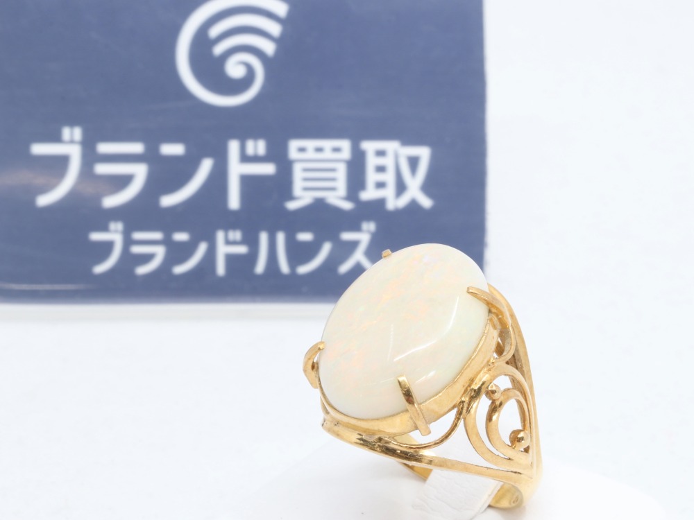 K18(18金)白オパールリング正面