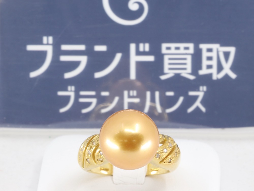 K18ゴールデンパールダイヤリング正面