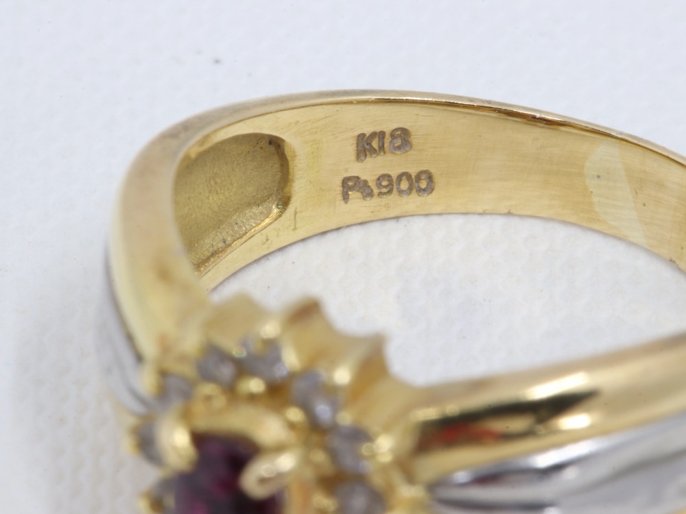 Pt900K18ルビーダイヤリング刻印