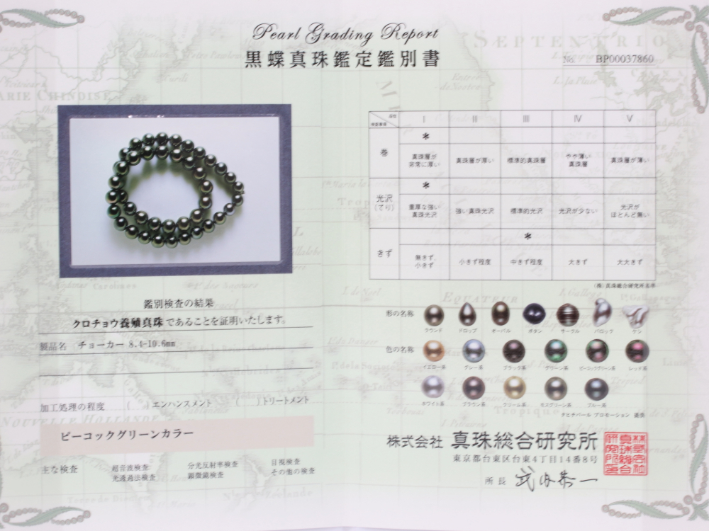 SV925黒蝶パールネックレス鑑別書