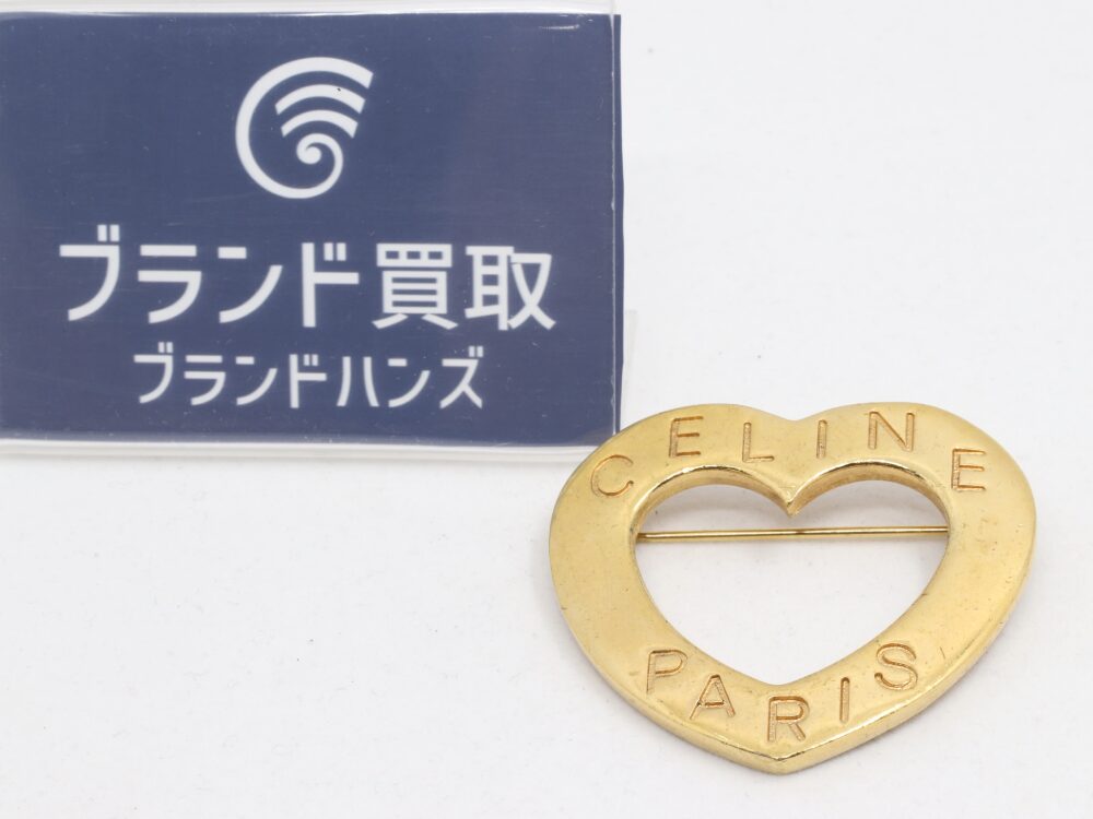 CELINE セリーヌ ヴィンテージ ハート ブローチ ゴールド CELINE セリーヌ ロゴ ハート ブローチ