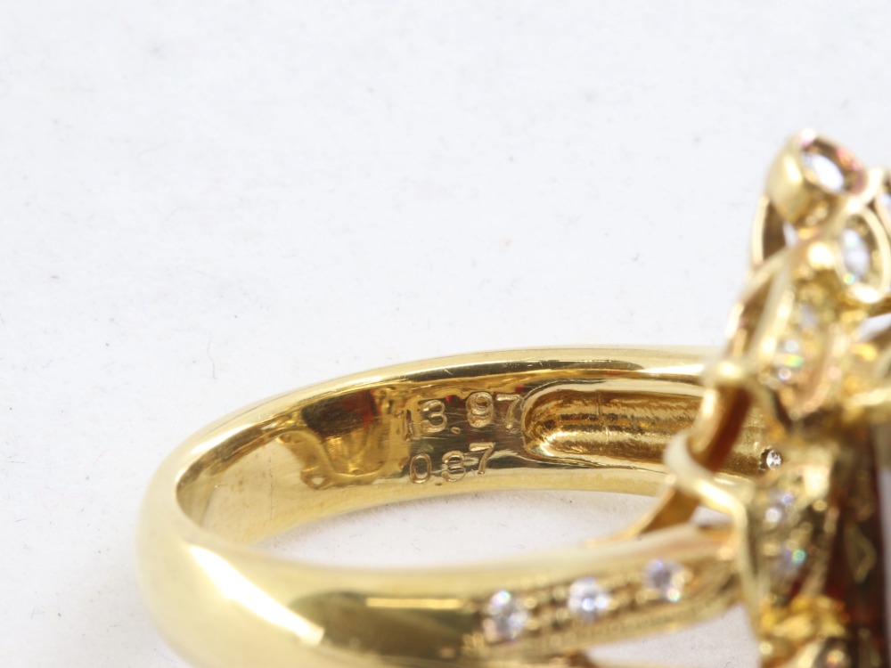 金K18のガーネットダイヤリング刻印