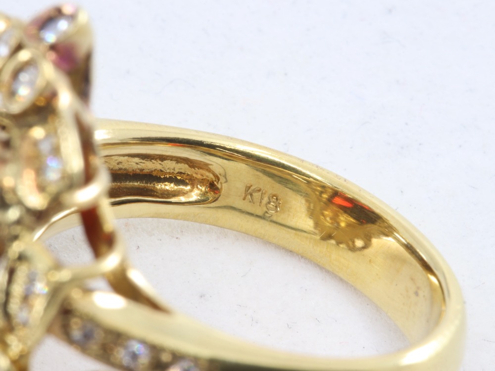金K18のガーネットダイヤリング刻印2