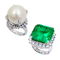 エメラルドとパールのダイヤモンドリング指輪