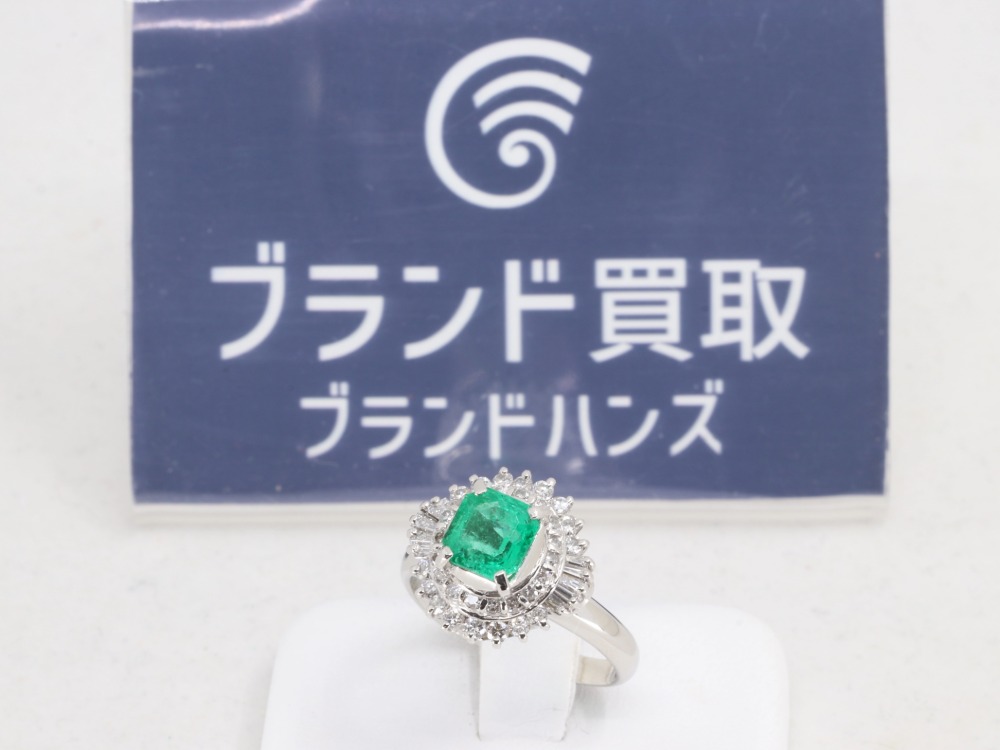 梅田茶屋町店でプラチナエメラルドダイヤモンドリングを買取しました！