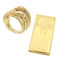 金のインゴット延べ棒とリング