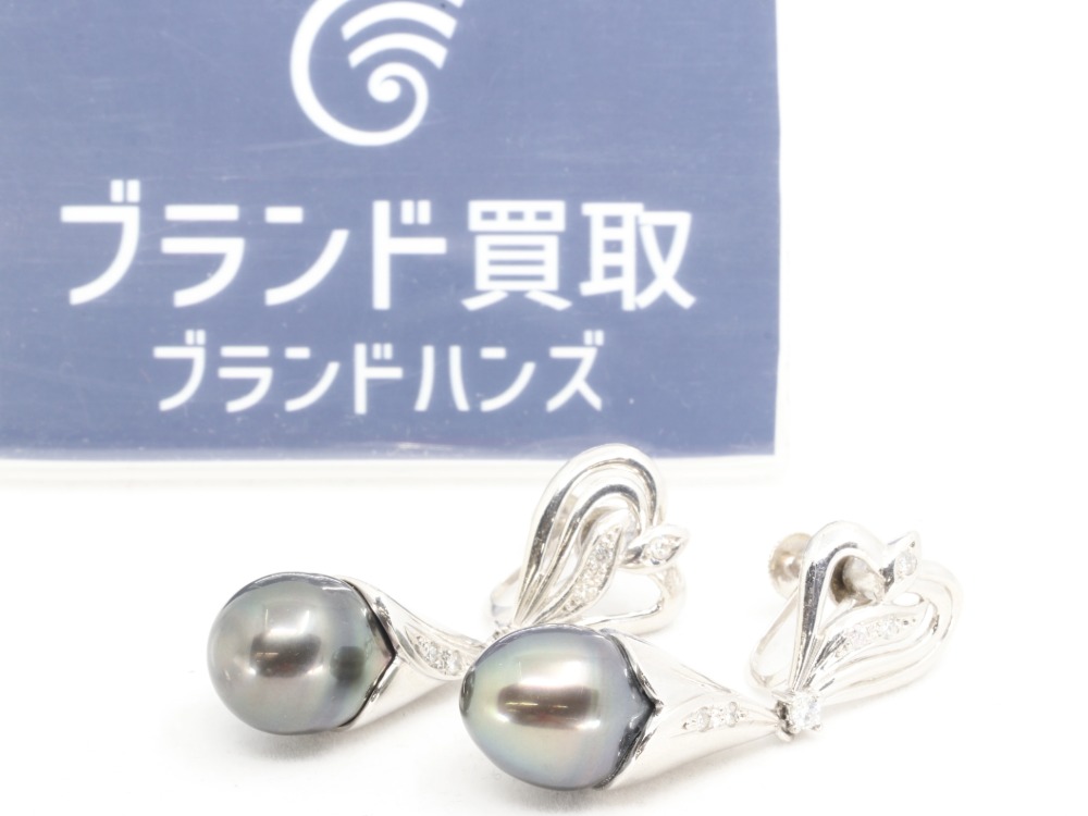 Pt850の黒蝶パールイヤリング全体