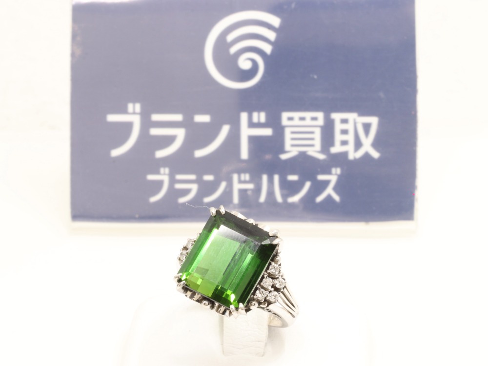 Pt900(プラチナ900)グリーントルマリンリング全体