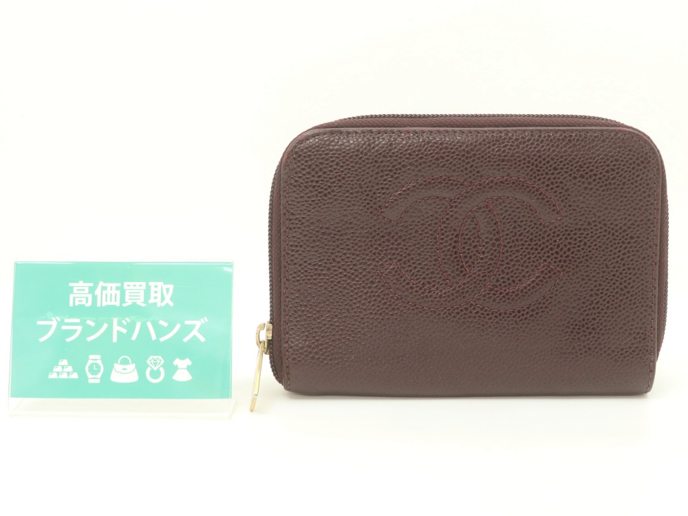 シャネルキャビアスキン二つ折り財布ブラウン全体図