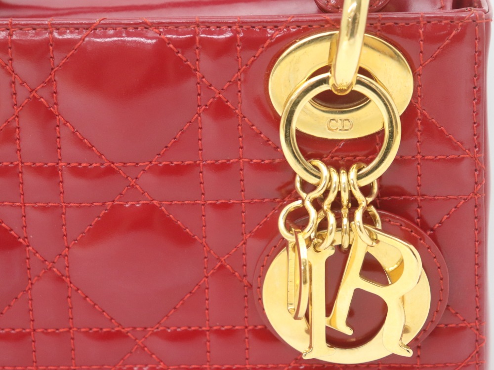 ディオールレディーディオールハンドバッグパテント金具