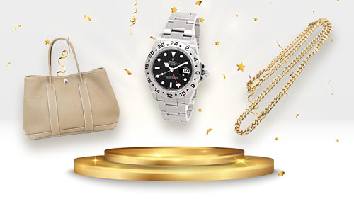 エルメスのガーデンパーティとロレックスの時計と金の喜平ネックレス