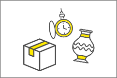 ダンボールと時計と骨董品のアイコン