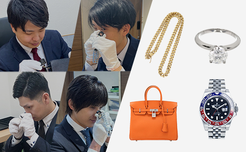 ブランドハンズの鑑定士とエルメスバーキンロレックス時計金の喜平ネックレスダイヤリング
