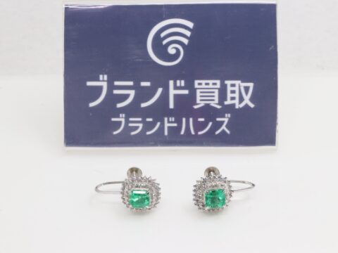 Pt850エメラルドダイヤイヤリング