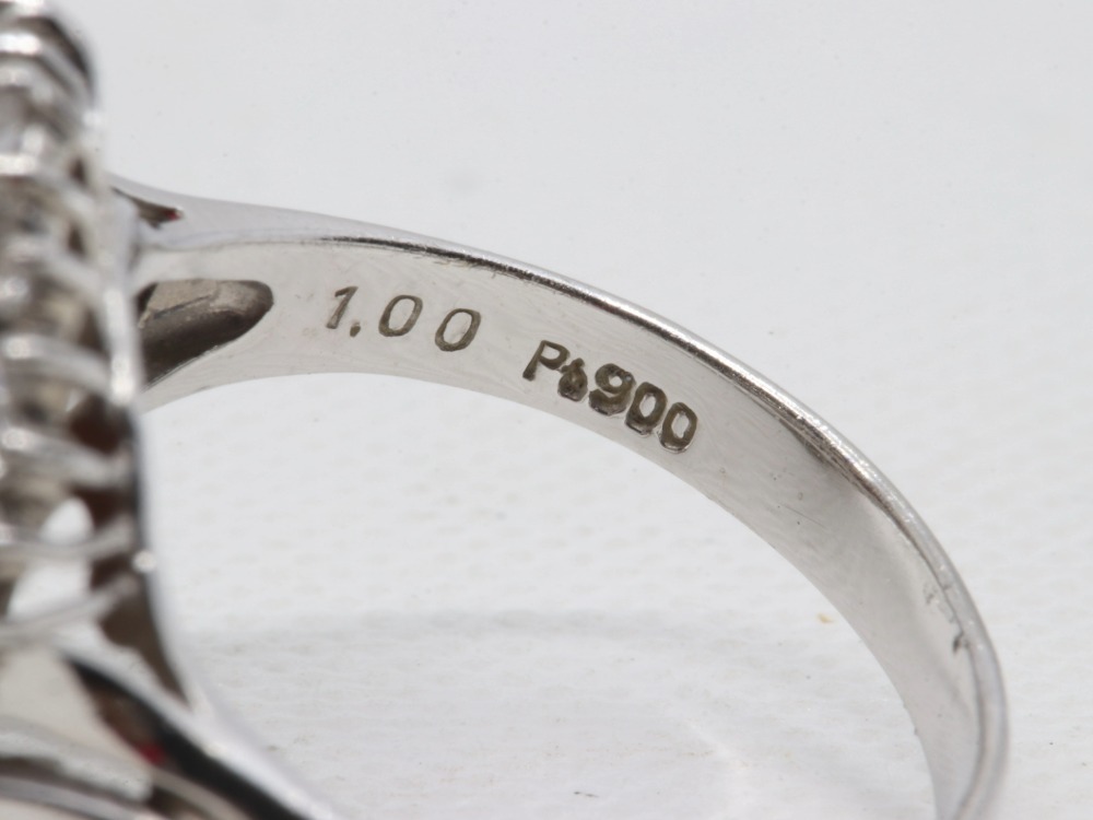 プラチナ血赤珊瑚ダイヤリング刻印