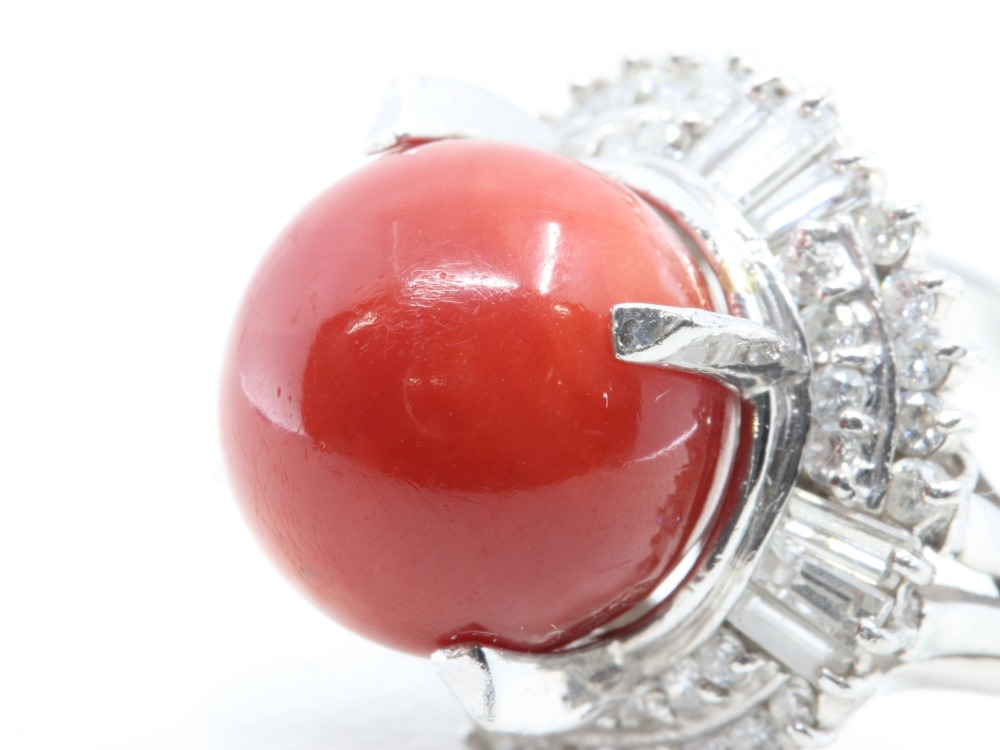 プラチナ血赤珊瑚ダイヤリング珊瑚