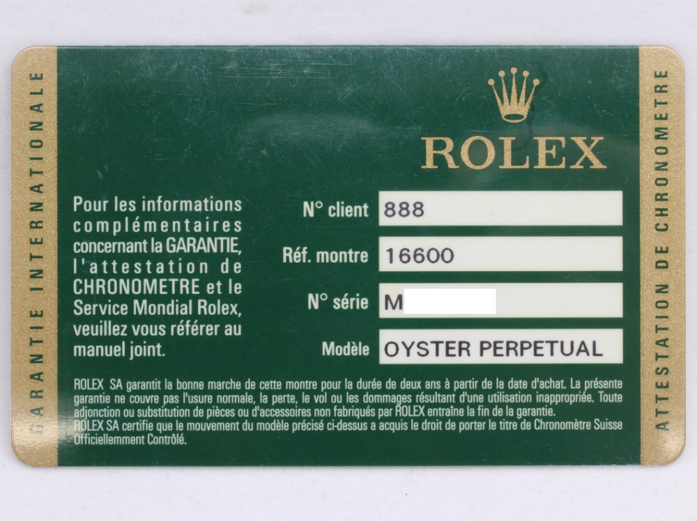 ロレックスシードゥエラーギャランティカードa