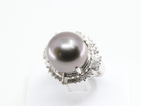 PT1000 黒蝶パール リング D0.7ct 14.4g