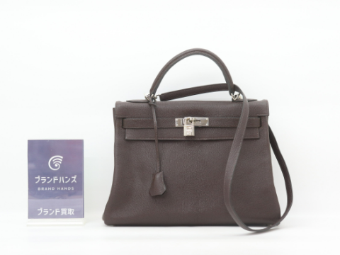 エルメス ケリー32 シェーブル エベーヌ □J刻印 シルバー金具