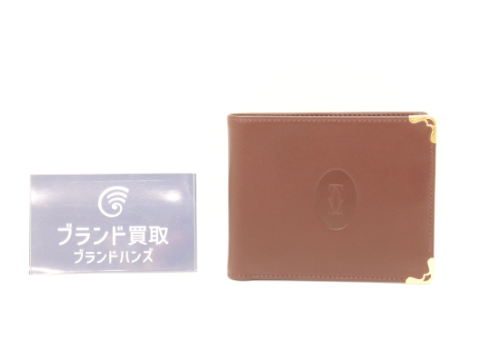 カルティエ マスト 二つ折り財布 ボルドー レザー
