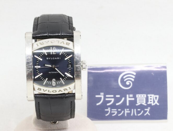 ブルガリ アショーマ AA44S 黒文字盤 SS レザー 自動巻き