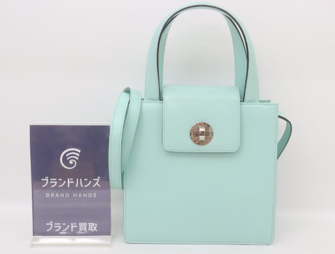 ブルガリ ブルガリブルガリ ターンロック 2WAYハンドバッグ レザー ライトブルー