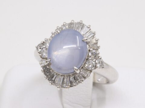 Pt900 スターサファイア S6.4ct ダイヤ D0.94ct リング 8.6g