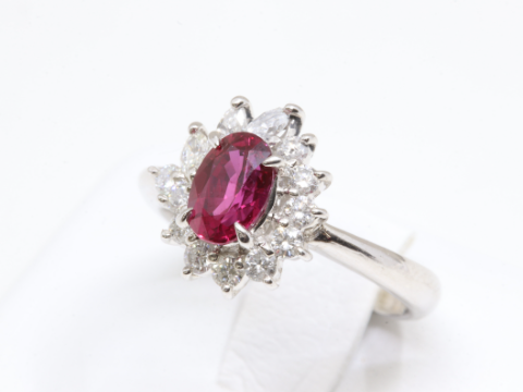 Pt900 ピンクサファイア 0.9ct ダイヤ D0.4ct リング 5.47g