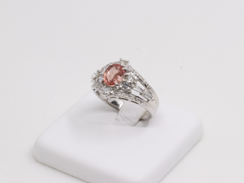 PT900 パパラチアサファイア メレダイヤ リング 1.37ct D0.63ct 7.5g