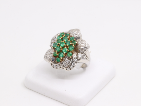 K18 PT900 Pメイン エメラルドダイヤリング E1.76ct D0.70ct 17.0g