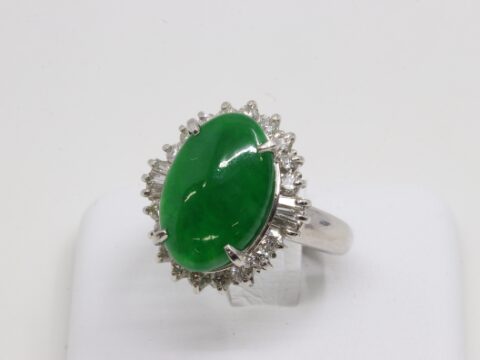 翡翠 メレダイヤ 0.59ct 0.14ct リング
