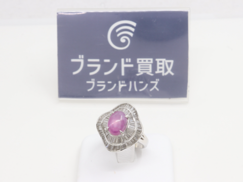スターサファイア Pt900 5.157ct D1.35ct リング