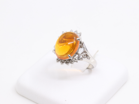 ファイアオパール Pm900 3.05ct D0.39ct リング 中古美品