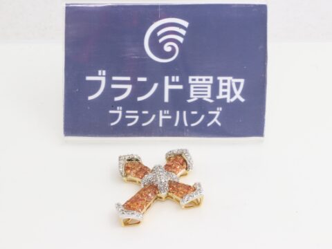 ダイヤモンド 色石 K18 クロス ネックレストップ 中古美品