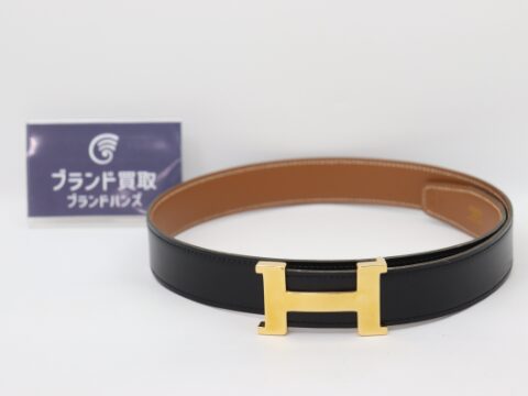 エルメス Hバックル レザー ゴールド ブラック