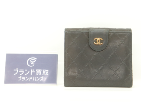 シャネル ラムスキン ビコローレ 二つ折り財布 ブラック