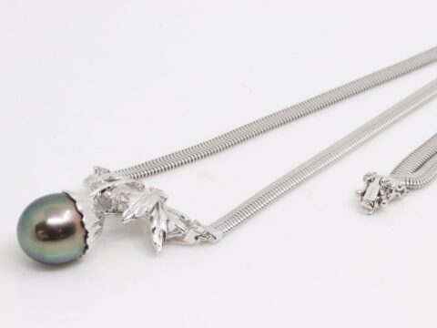 PT900 パール ダイヤ ネックレス 0.66ct