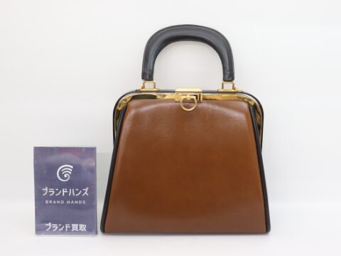ディオール がま口ハンドバッグ レザー ブラウン