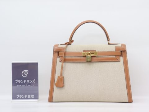 エルメス ケリー32 トワルアッシュ×カーフ 〇O刻 GD金具