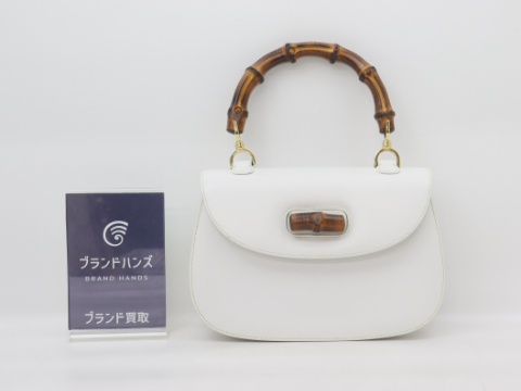 グッチ バンブー ハンドバッグ レザー ホワイト 0633