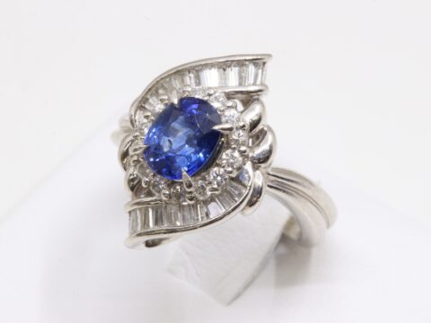サファイア PT900 サファイア リング 1.21ct D0.54ct