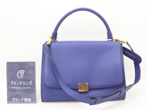 セリーヌ トラペーズ ミディアム レザー スエード ブルー