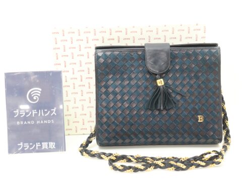 バリー レザー×スエード タッセル キルティング チェーンショルダーバッグ