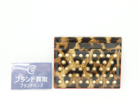 ルブタン レオパード スタッズ カードケース パテントレザー